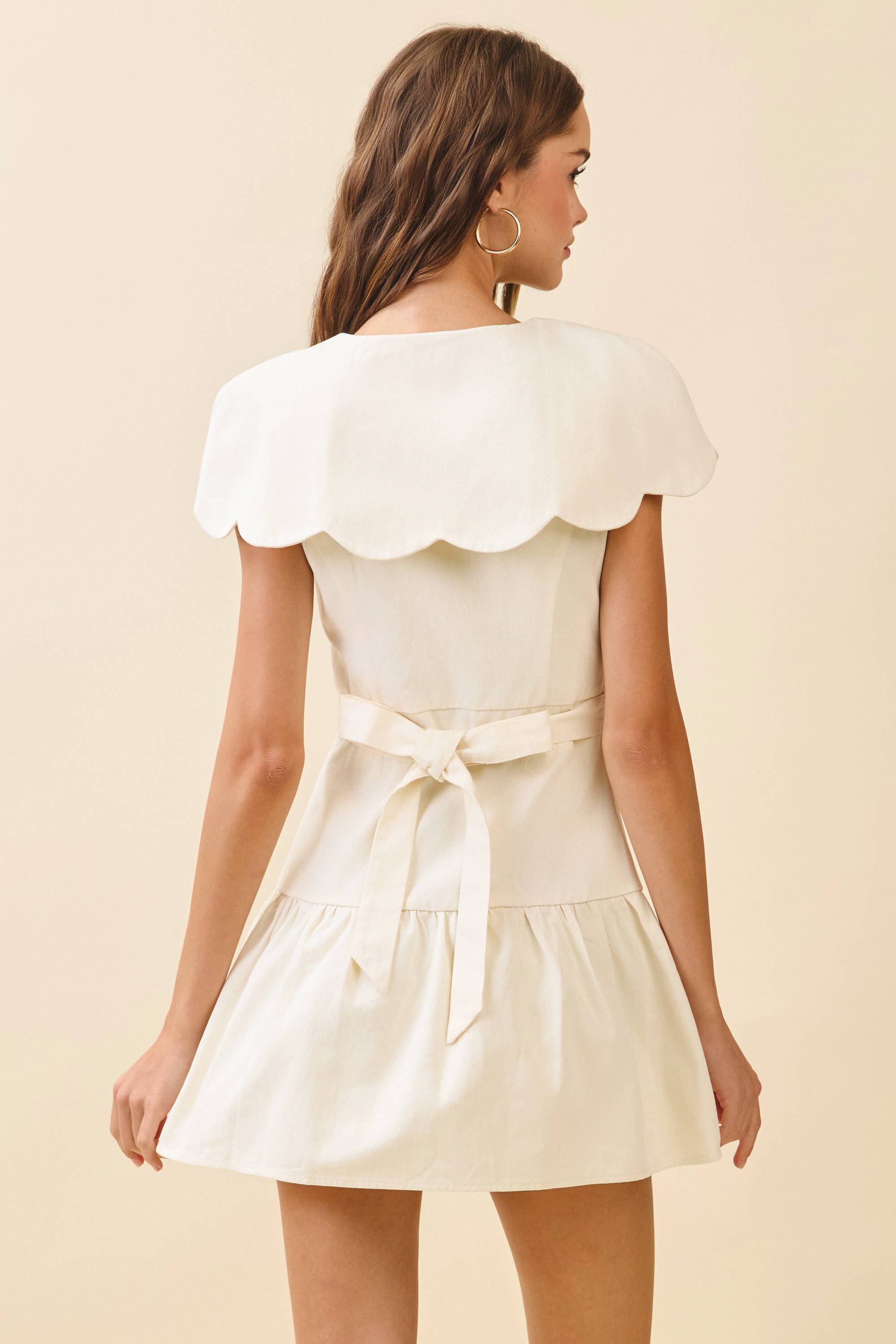 CD06011-Fit And Flare Oversized Scalloped Collar Dress