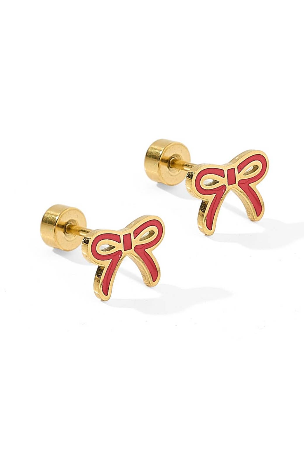 Screwback Stud Earrings - Sadie Bow Red