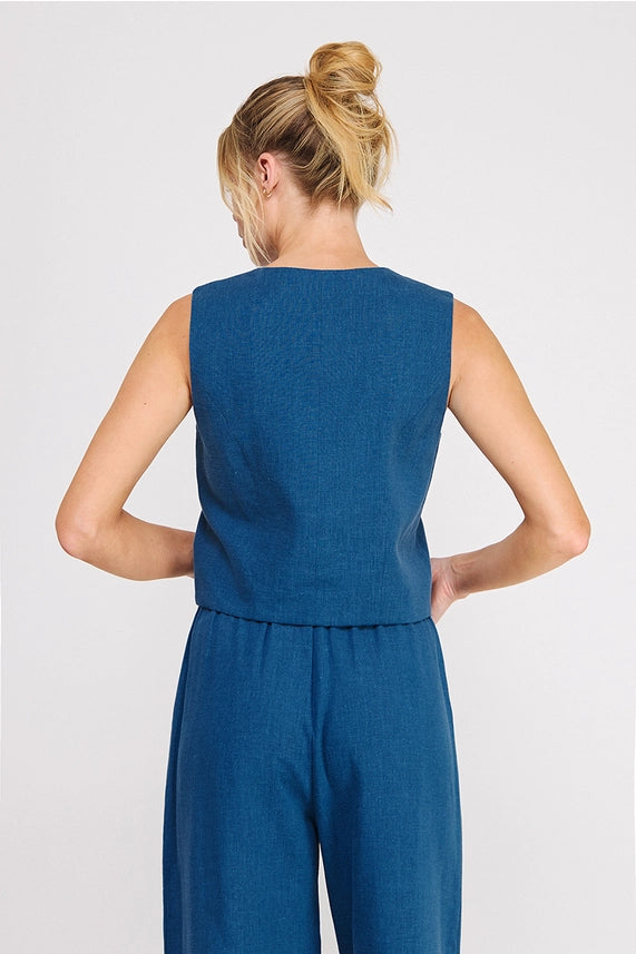 Off Duty Model Sleeveless Button Detail Crop Top with Tailored Fit