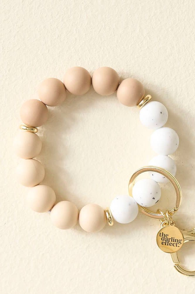Hands-Free Silicone Beaded Keychain Wristlet - Oatmilk Latte