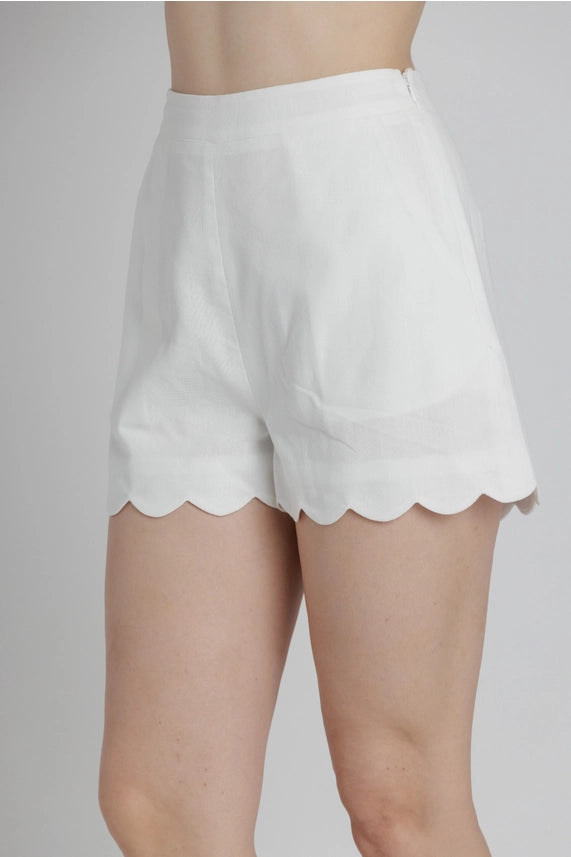Serena Women’s White Tailored Shorts with Scalloped Hem Detail