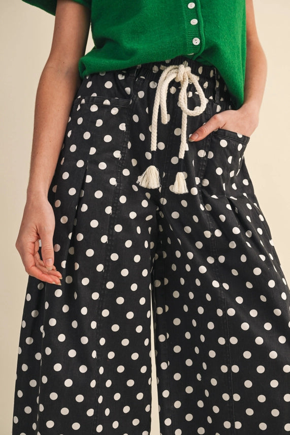Soft Launch Polka Dot Wide Leg Lounge Pants with Drawstring Waist