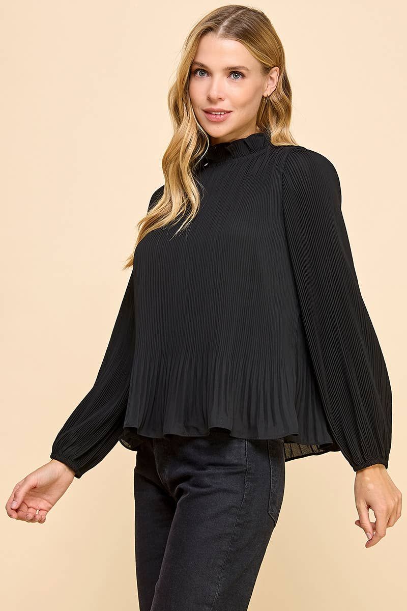 Pennie Pleated Mock Neckline Top