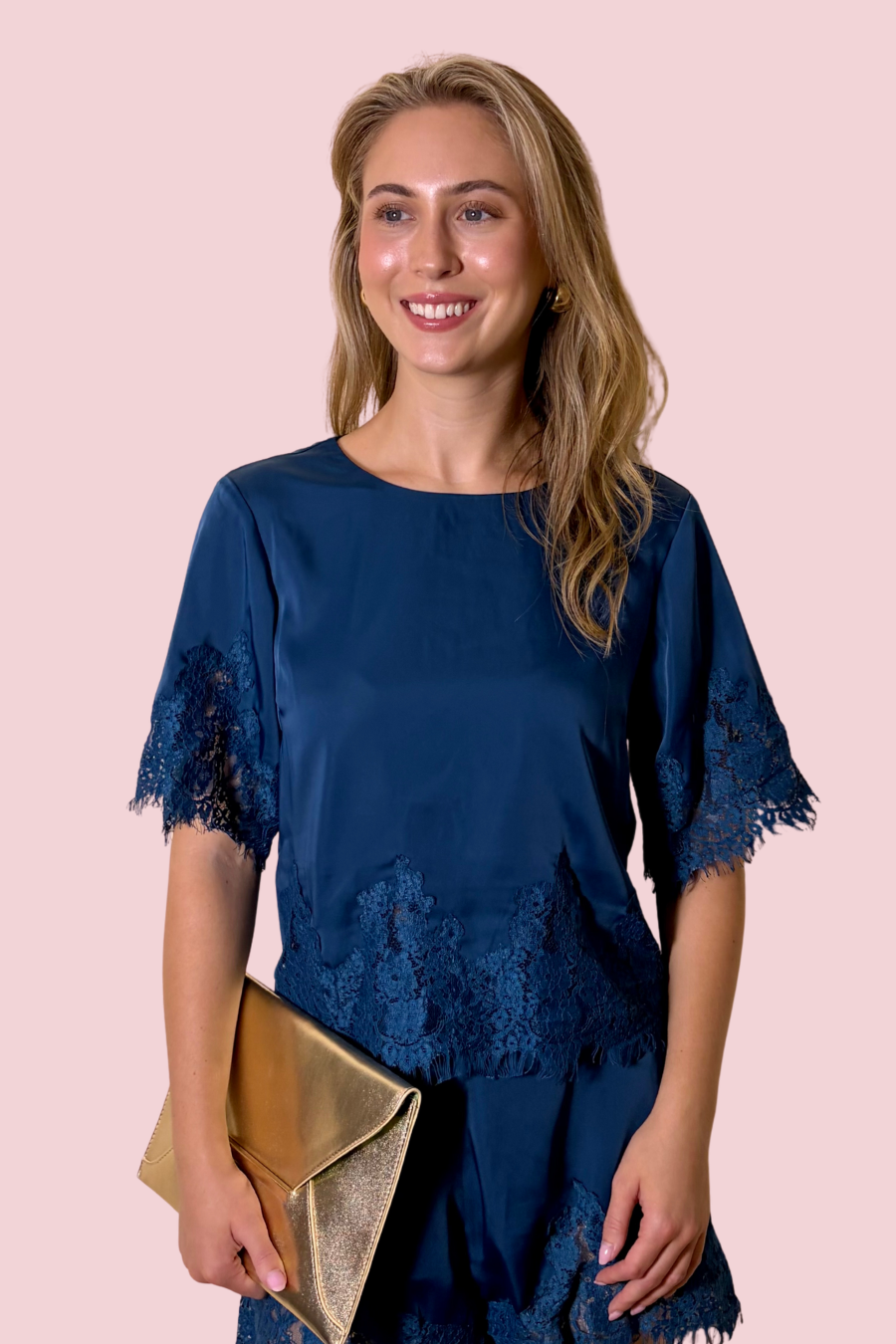 Lace It or Leave It Lace Trim Short Sleeve Cropped Blouse
