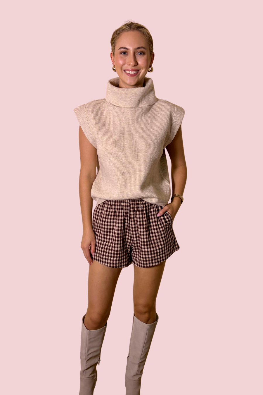 Cozy Crush Gingham Lounge Shorts with Elastic Waist