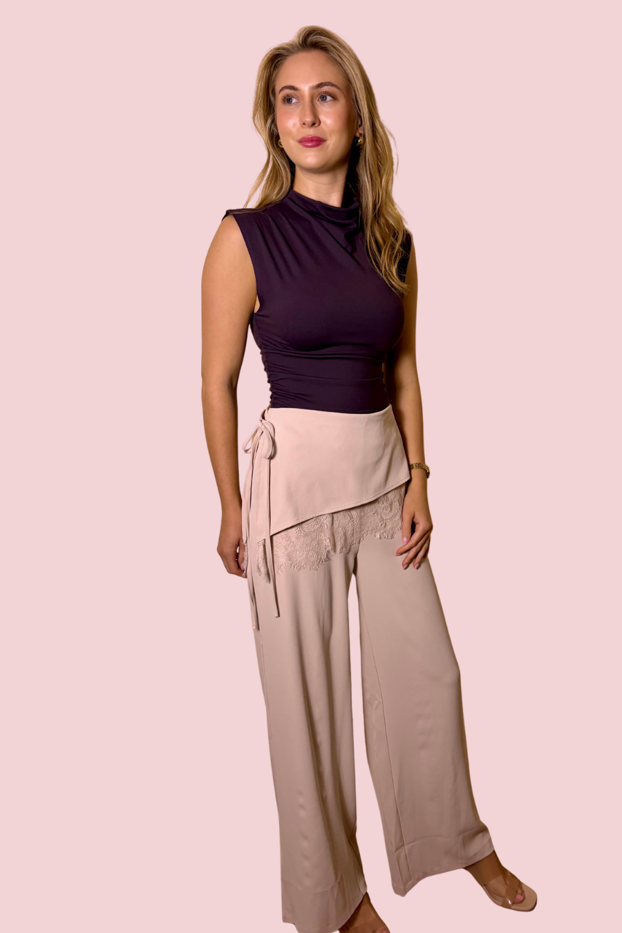 Lace Yourself High Waist Draped Lace Overlay Pants