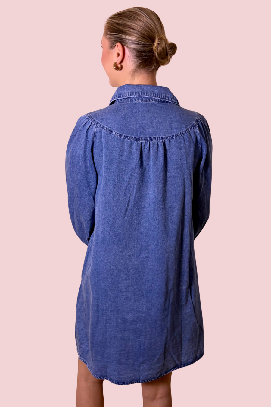 Denim Days Chambray Balloon Sleeve Mini Dress