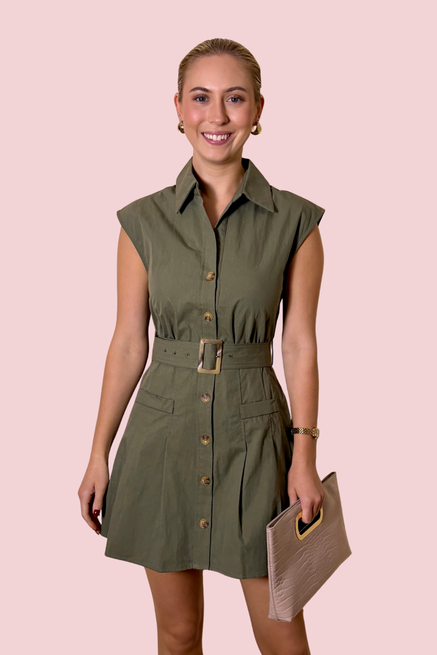 Belt It Out Collared Button-Front Mini Shirtdress with Belted Waist
