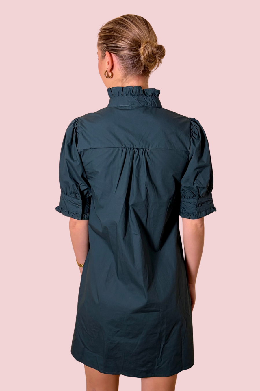 Emerald Hour Ruffle Puff Sleeve Mini Dress
