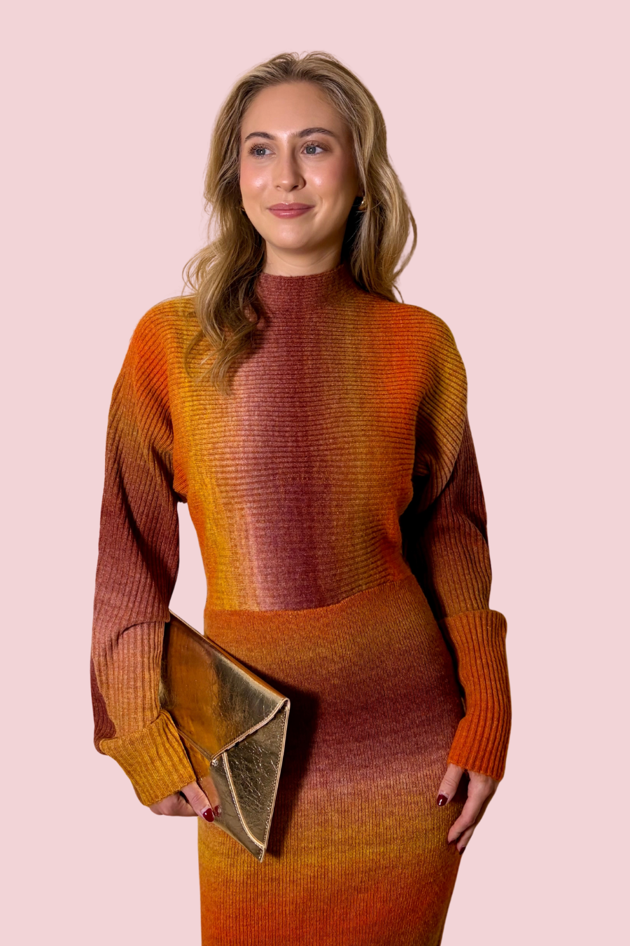 Ombre Ember Ribbed Knit Midi Dress