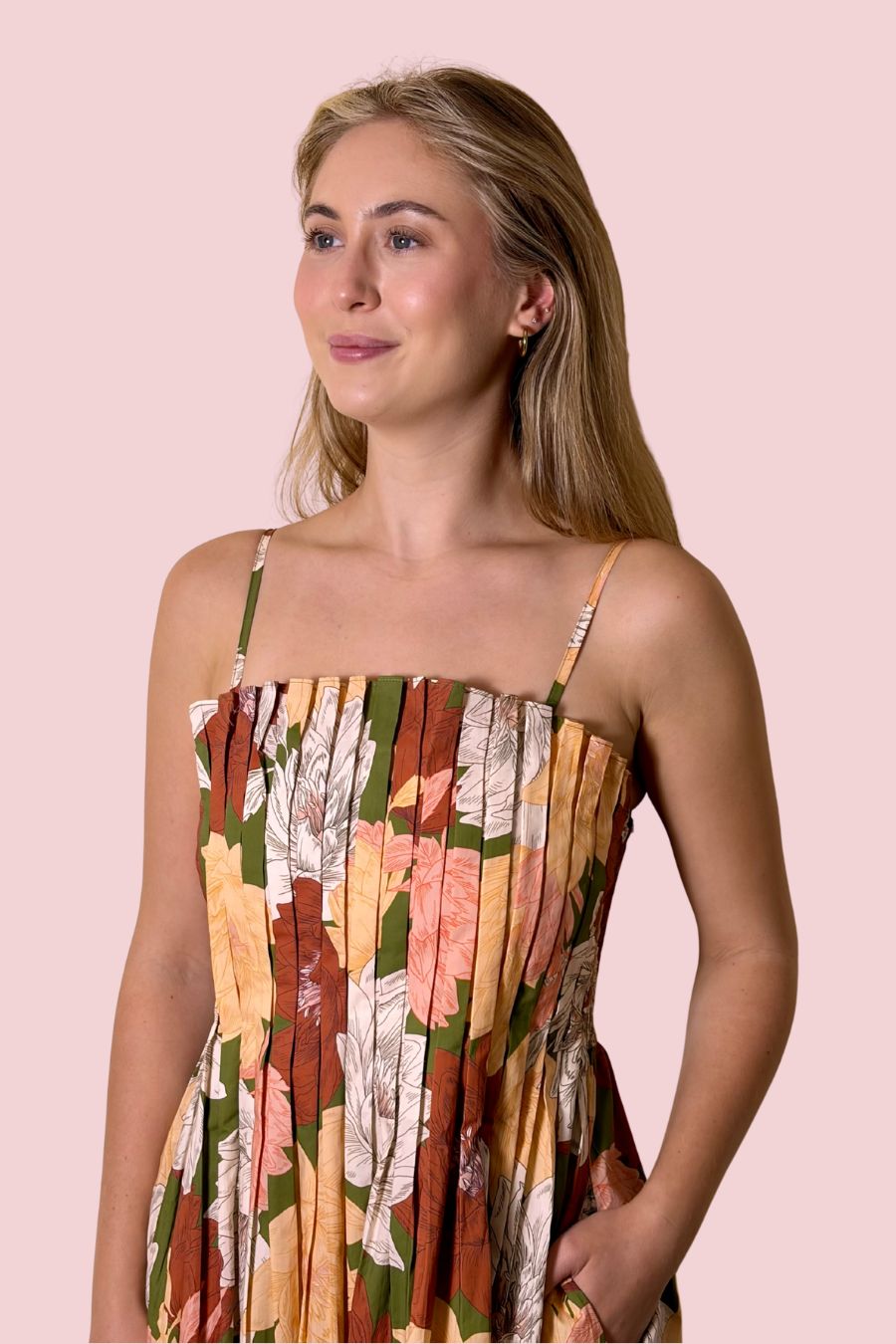 Floral Reverie Adjustable Strap A-Line Dress with Pockets