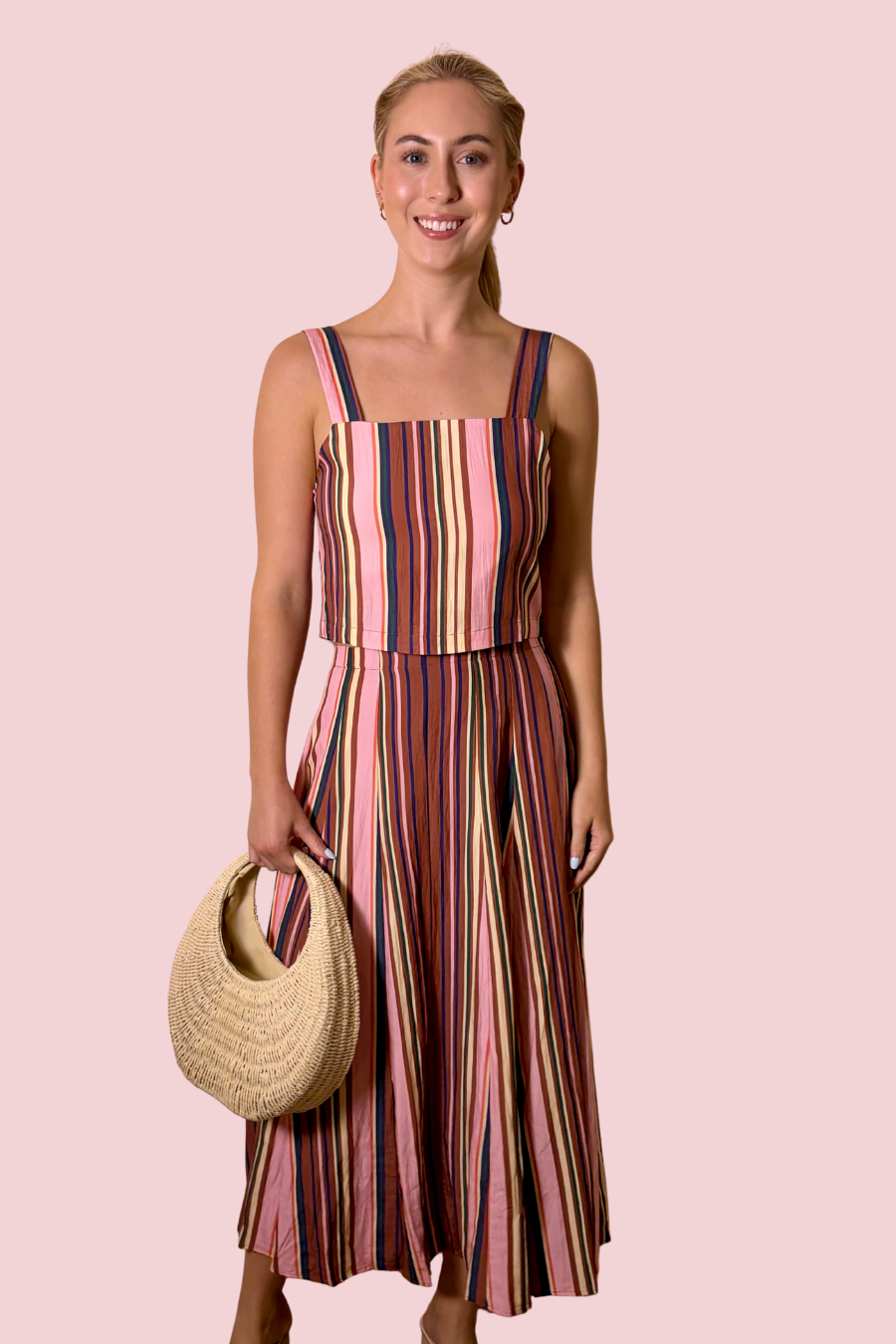 All Lined Up Multicolor Vertical Stripe A-Line Flowy Skirt
