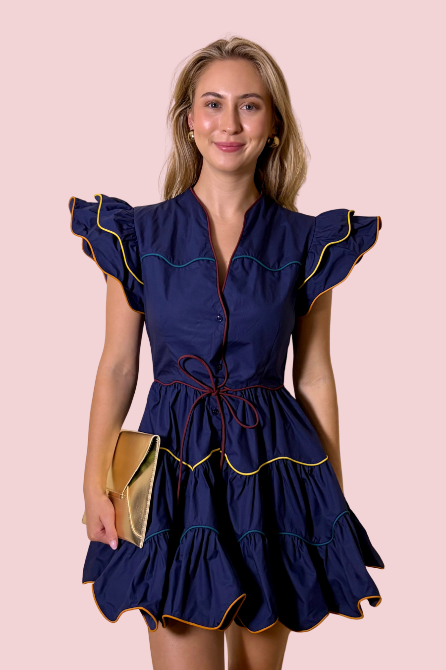 Ruffle Me This Tiered Ruffle Mini Dress with Contrast Piping