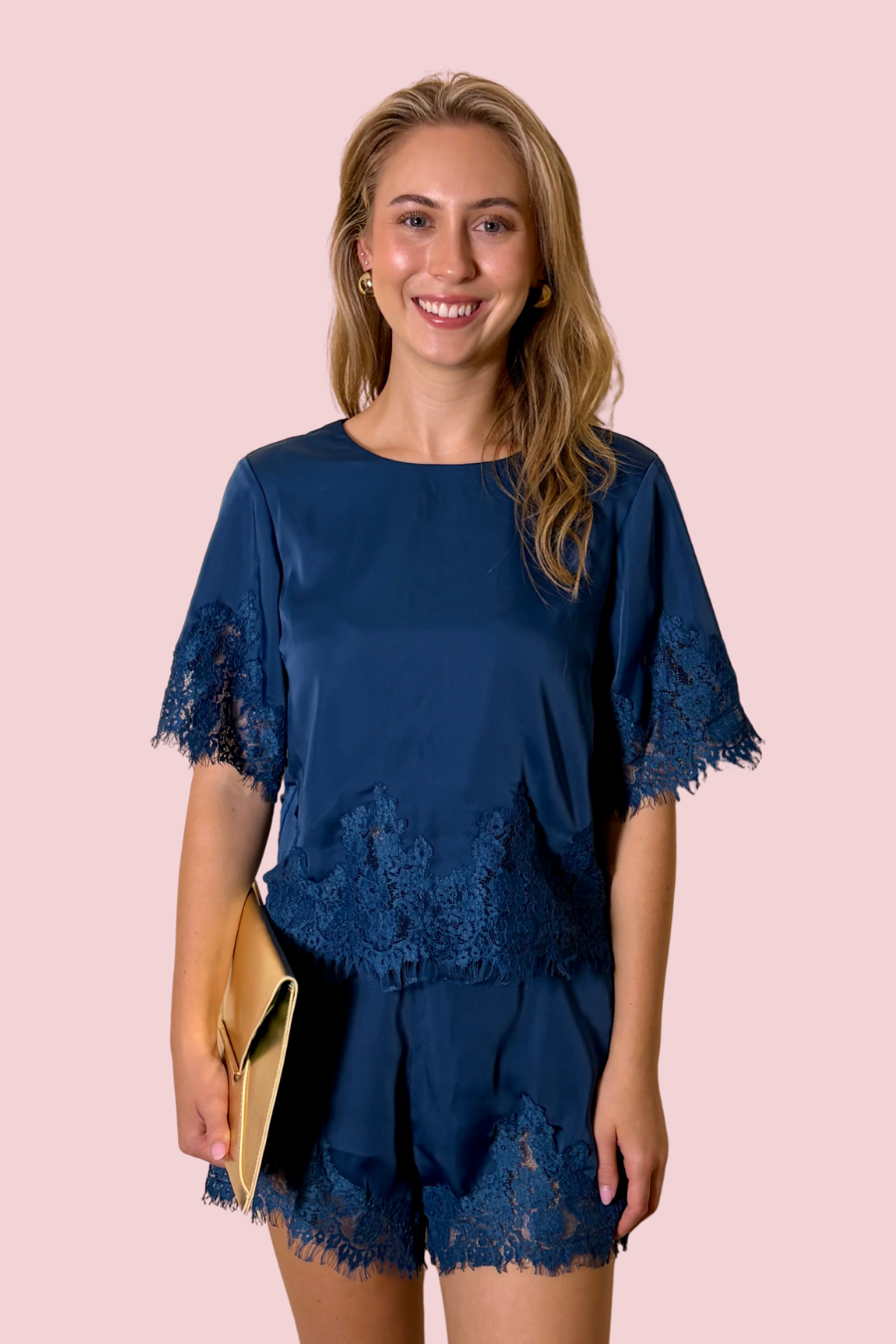 Lace It or Leave It Lace Trim Short Sleeve Cropped Blouse