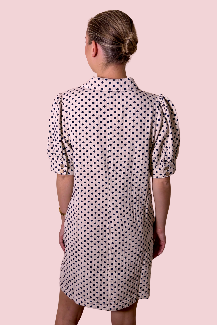 Dotted Delight Polka Dot Puff Sleeve Collared Shift Dress