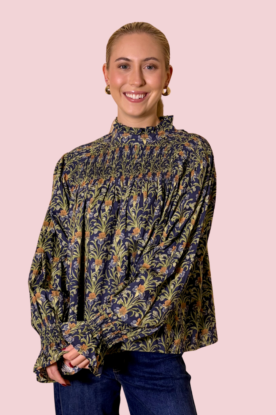 Smock Talk Botanical Print Smocked Blouse