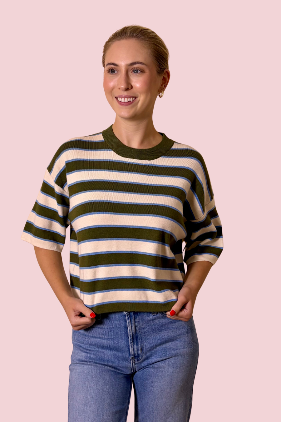 On the Line Striped Short Sleeve Sweater Tee
