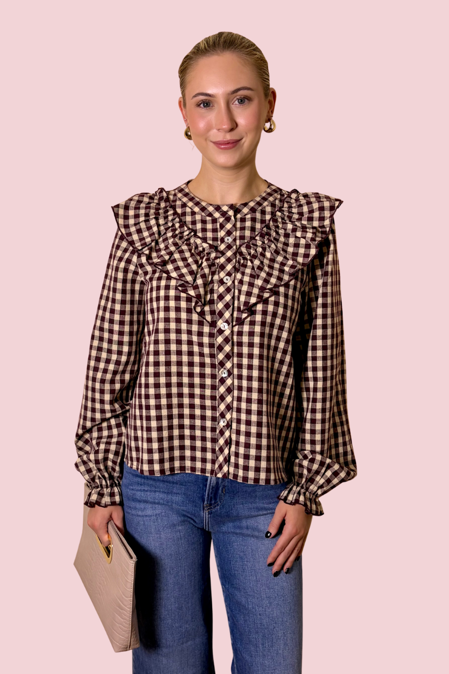 Check Mate Gingham Check Ruffle Blouse