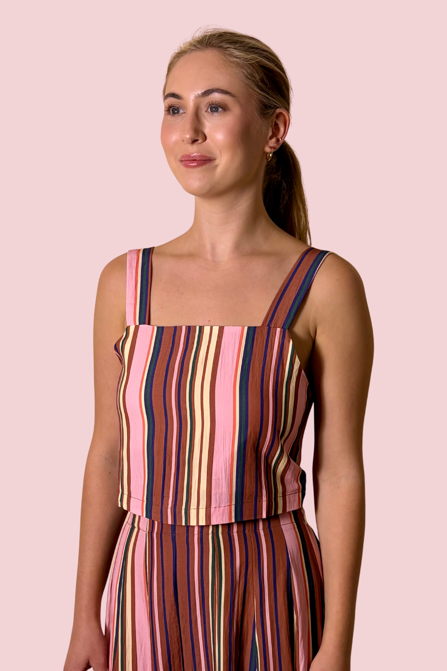 All Lined Up Multicolor Vertical Stripe Cropped Top