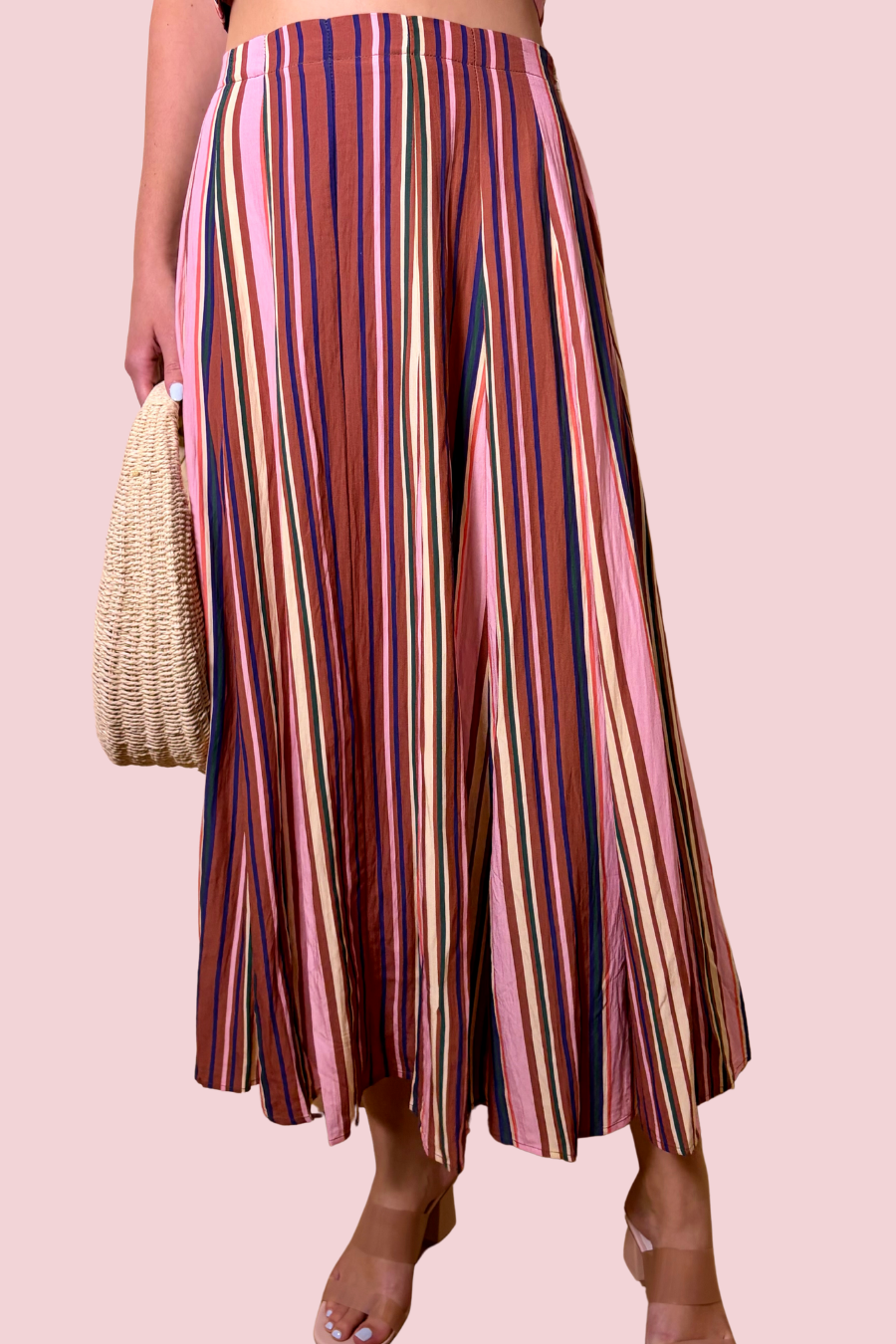 All Lined Up Multicolor Vertical Stripe A-Line Flowy Skirt