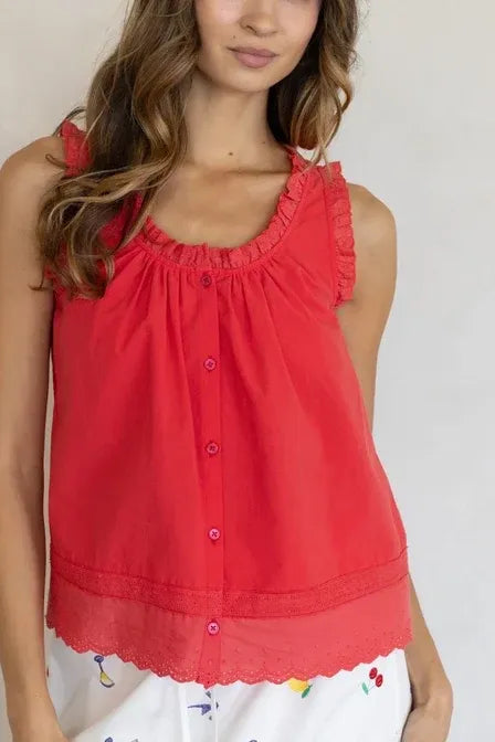 Ruffle Romance Ruffle Trim Button-Front Tank