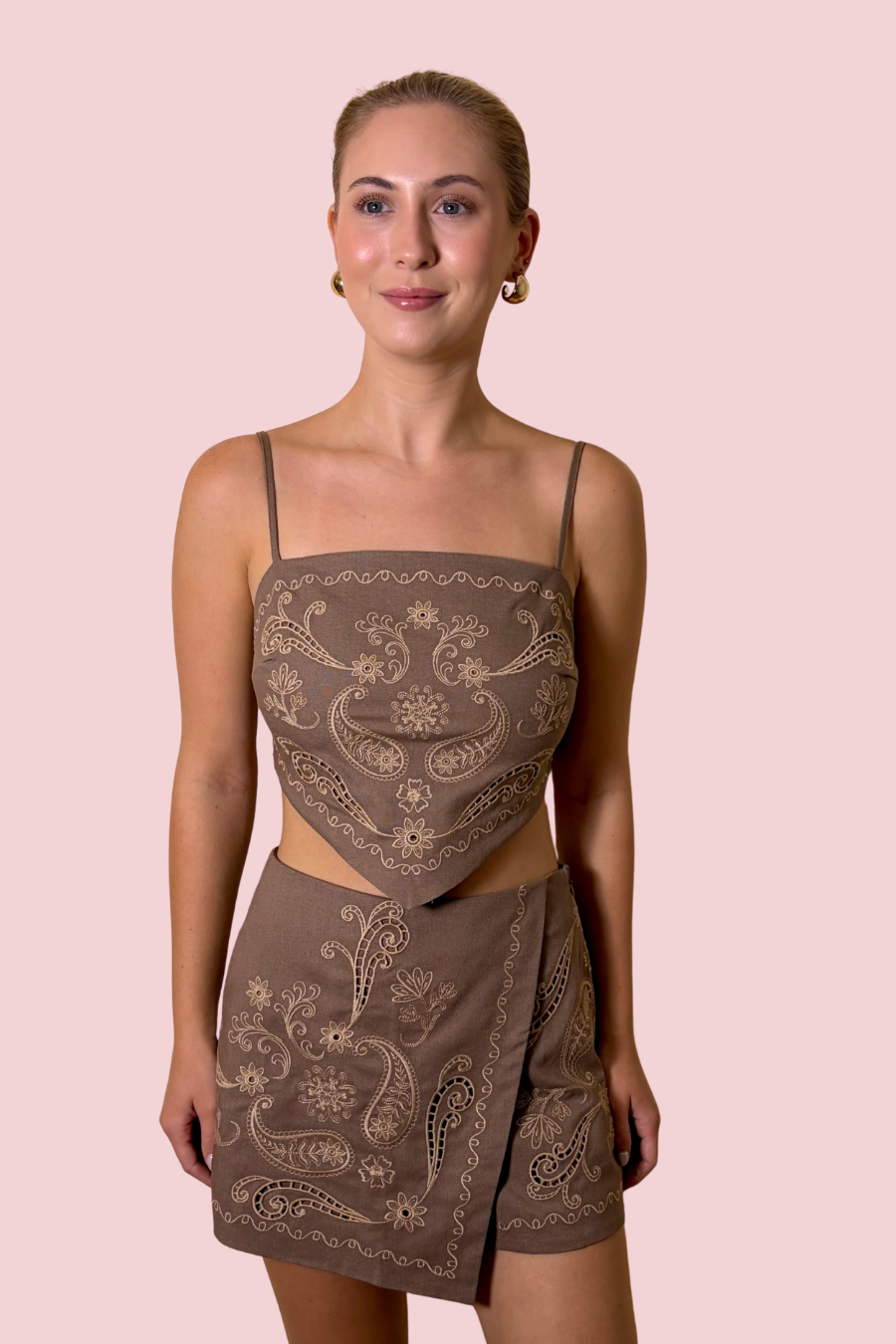 Western Muse Embroidered Bandana Scarf Crop Top Set