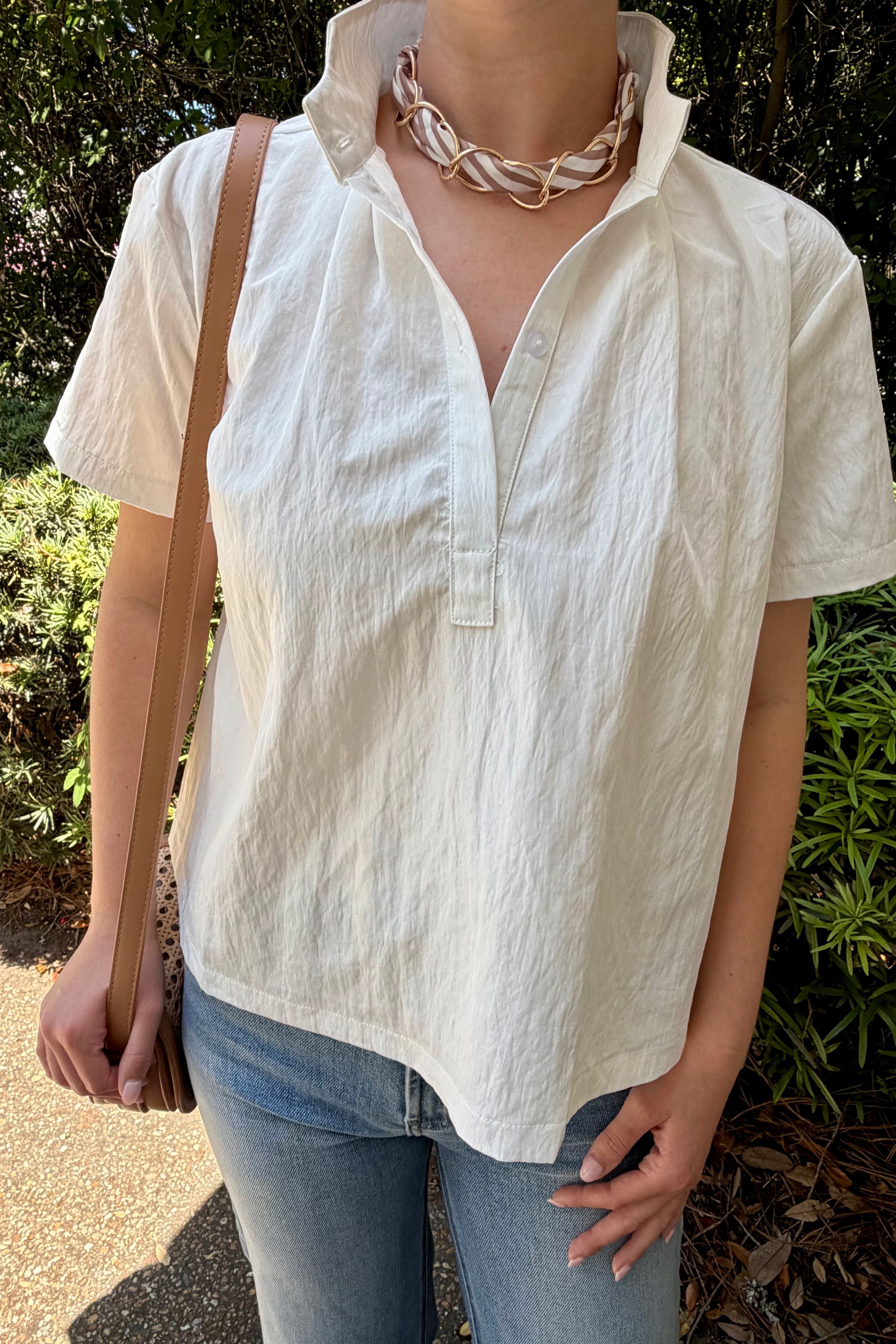 Refined Ease Short Sleeve Collared Blouse with Button Front and Relaxed Fit