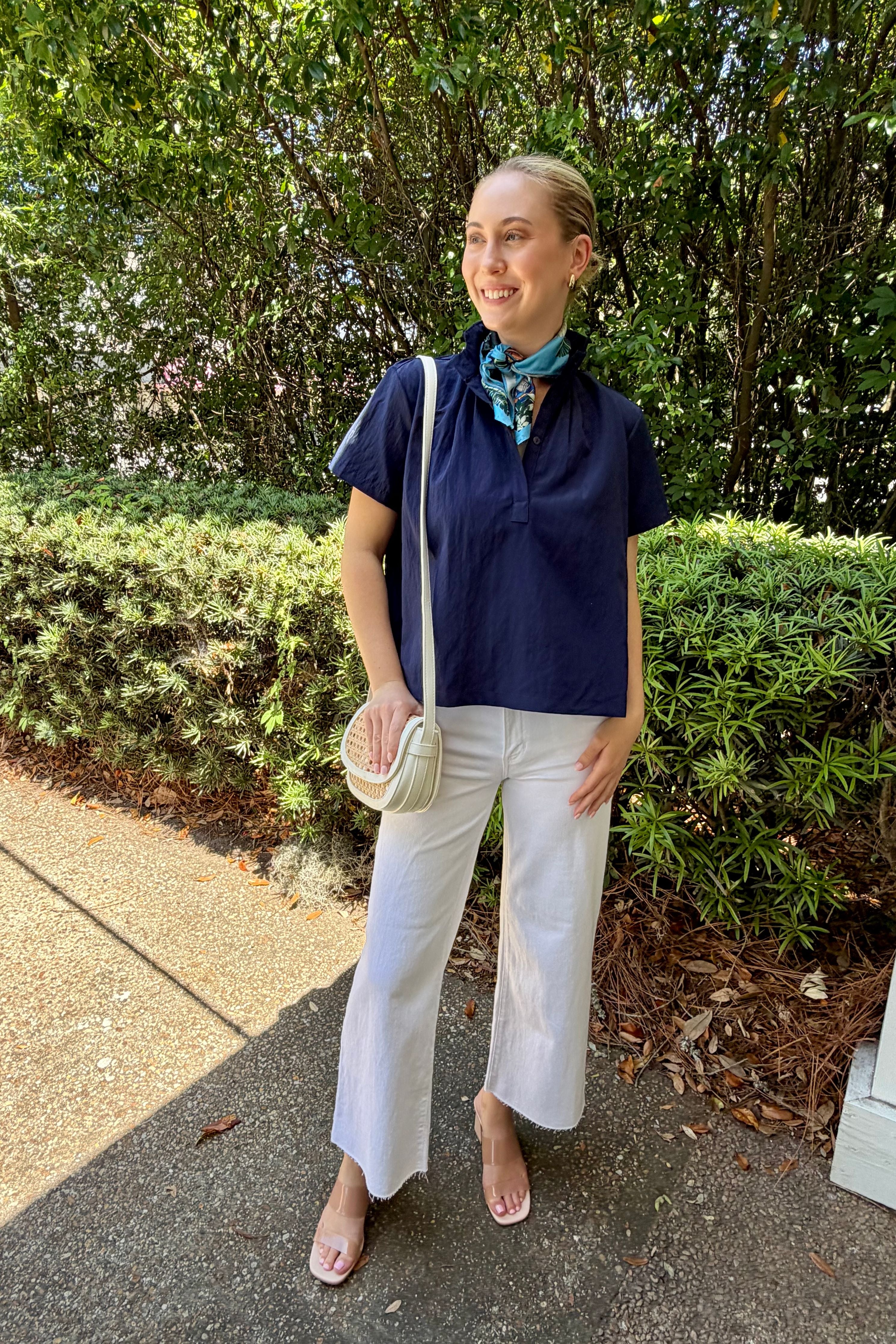 Refined Ease Short Sleeve Collared Blouse with Button Front and Relaxed Fit