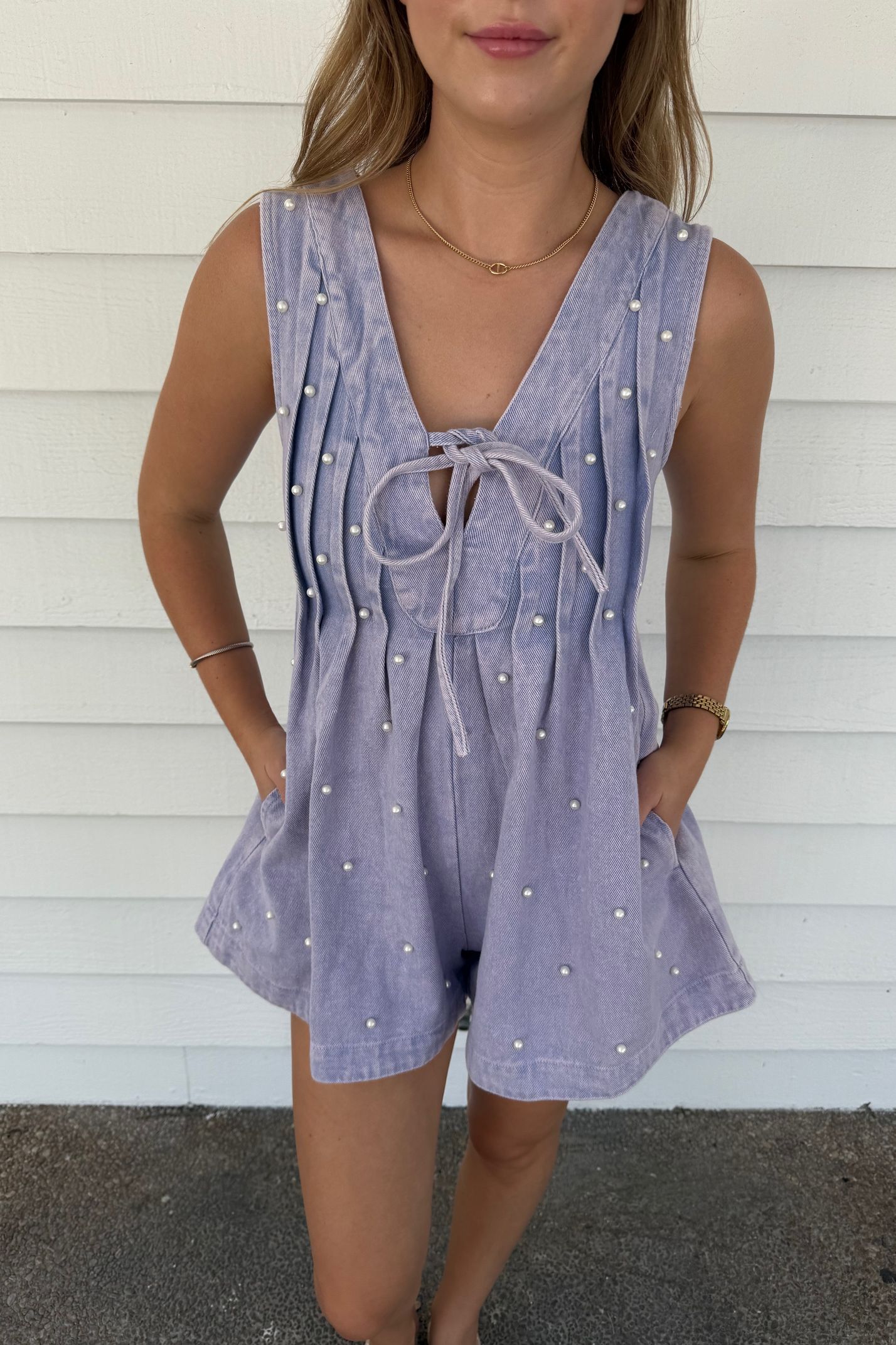 Riley Romper with Pearl Detail