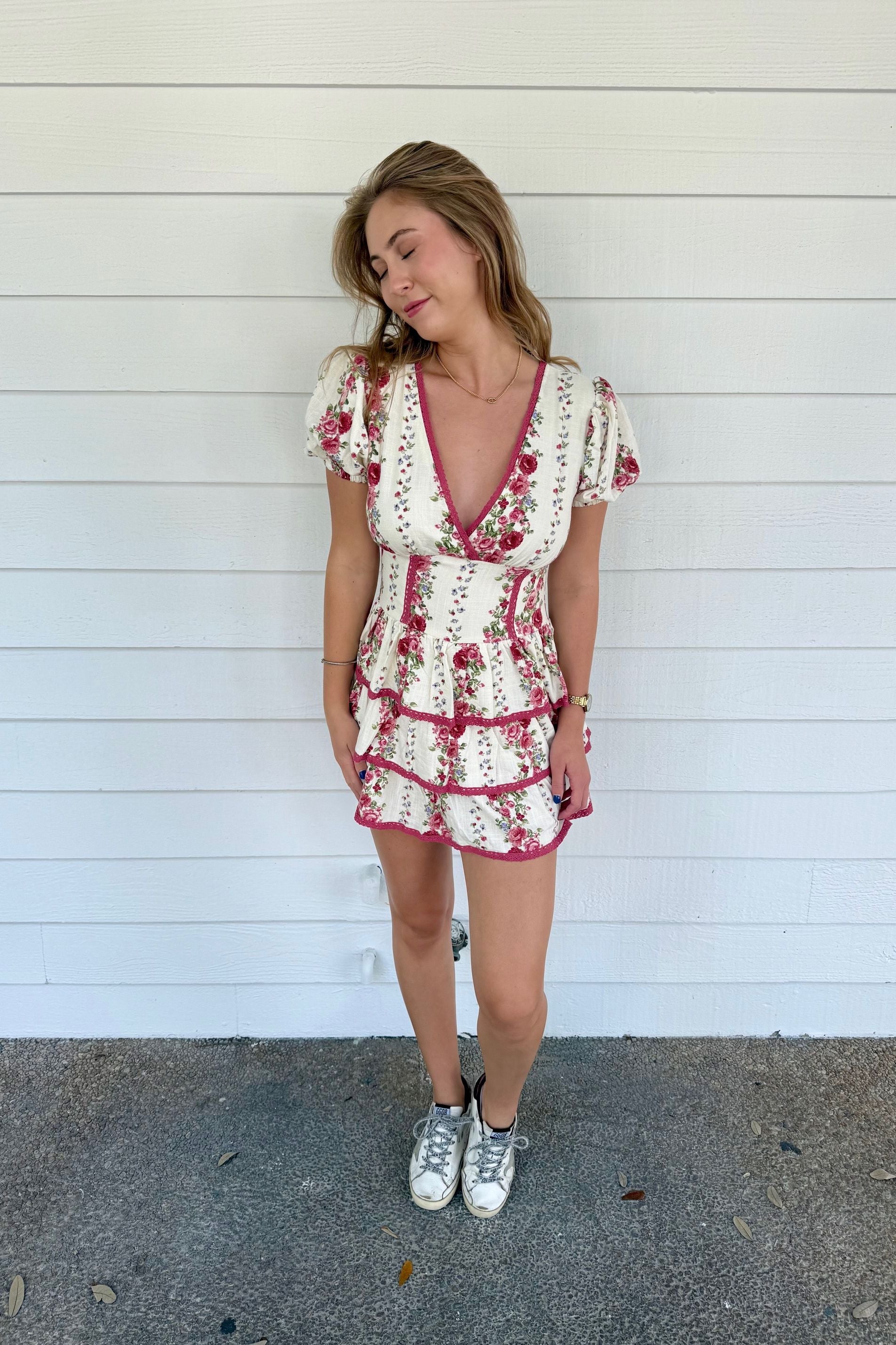 Floral Romper Dress with Lace Trim