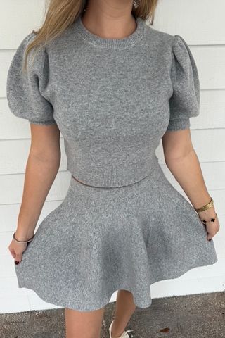 Short Sleeve Knit Top and Skirt Set