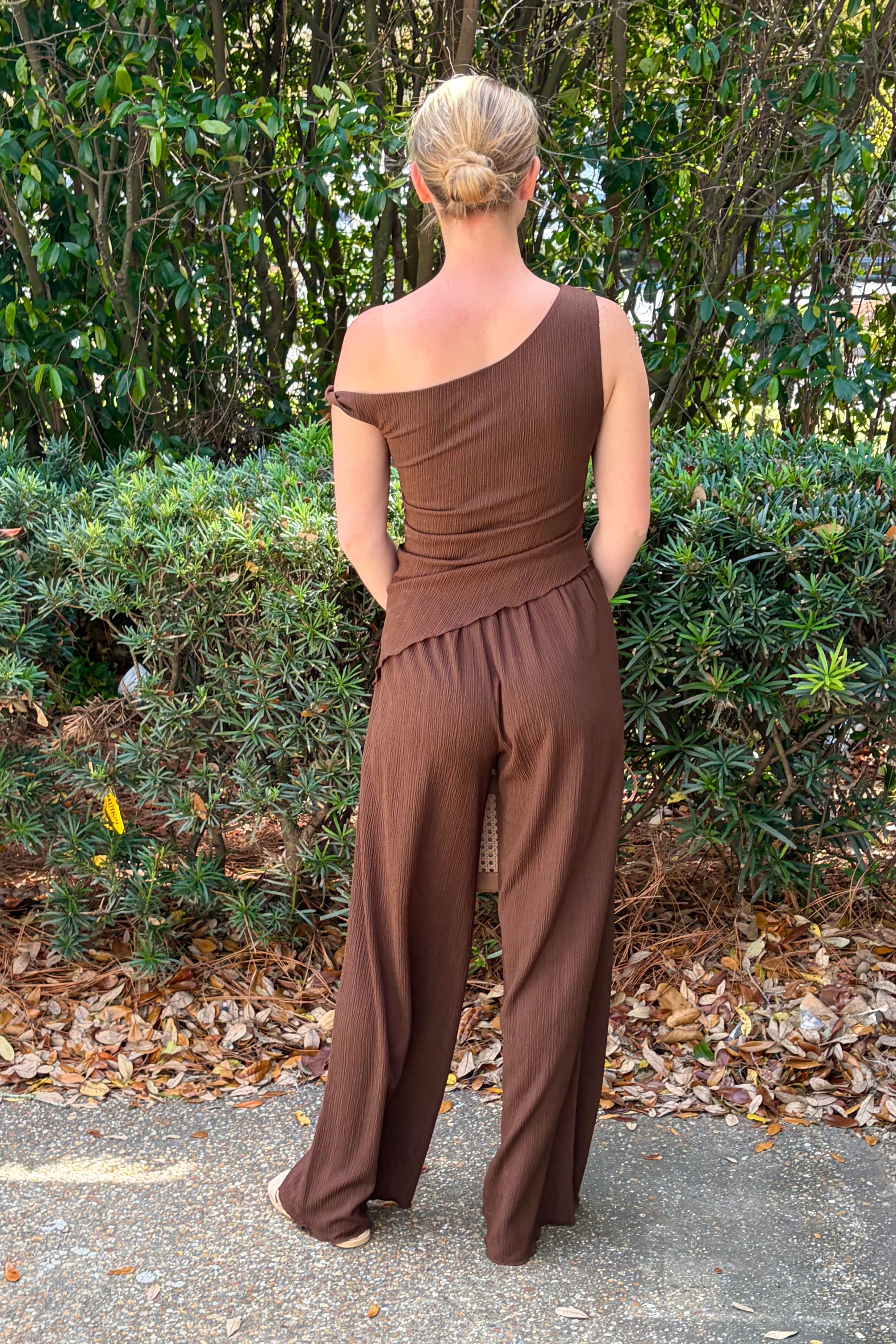 Saint Cocoa Asymmetric Textured Top and Pants Set