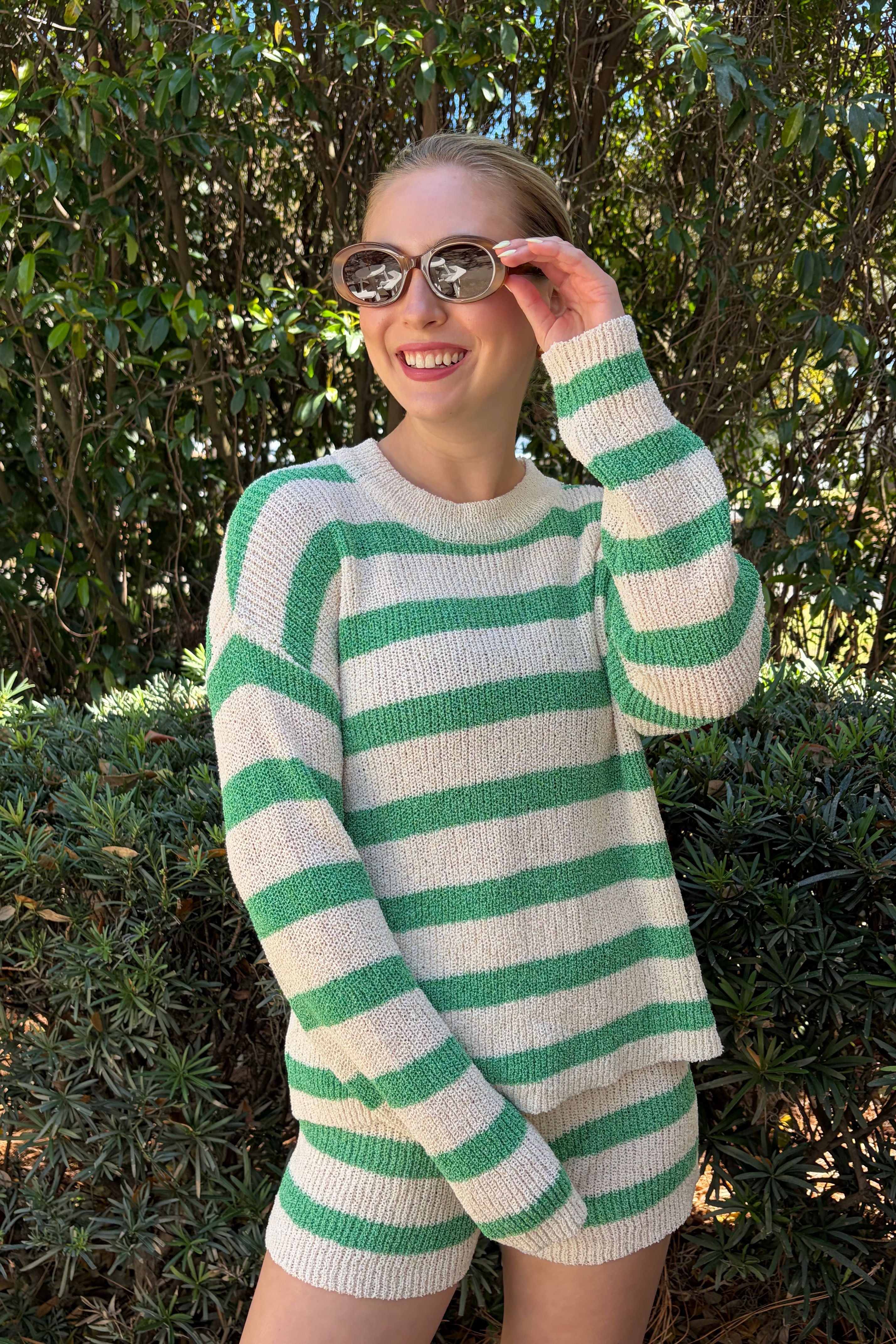 On Repeat Green Striped Sweater Set