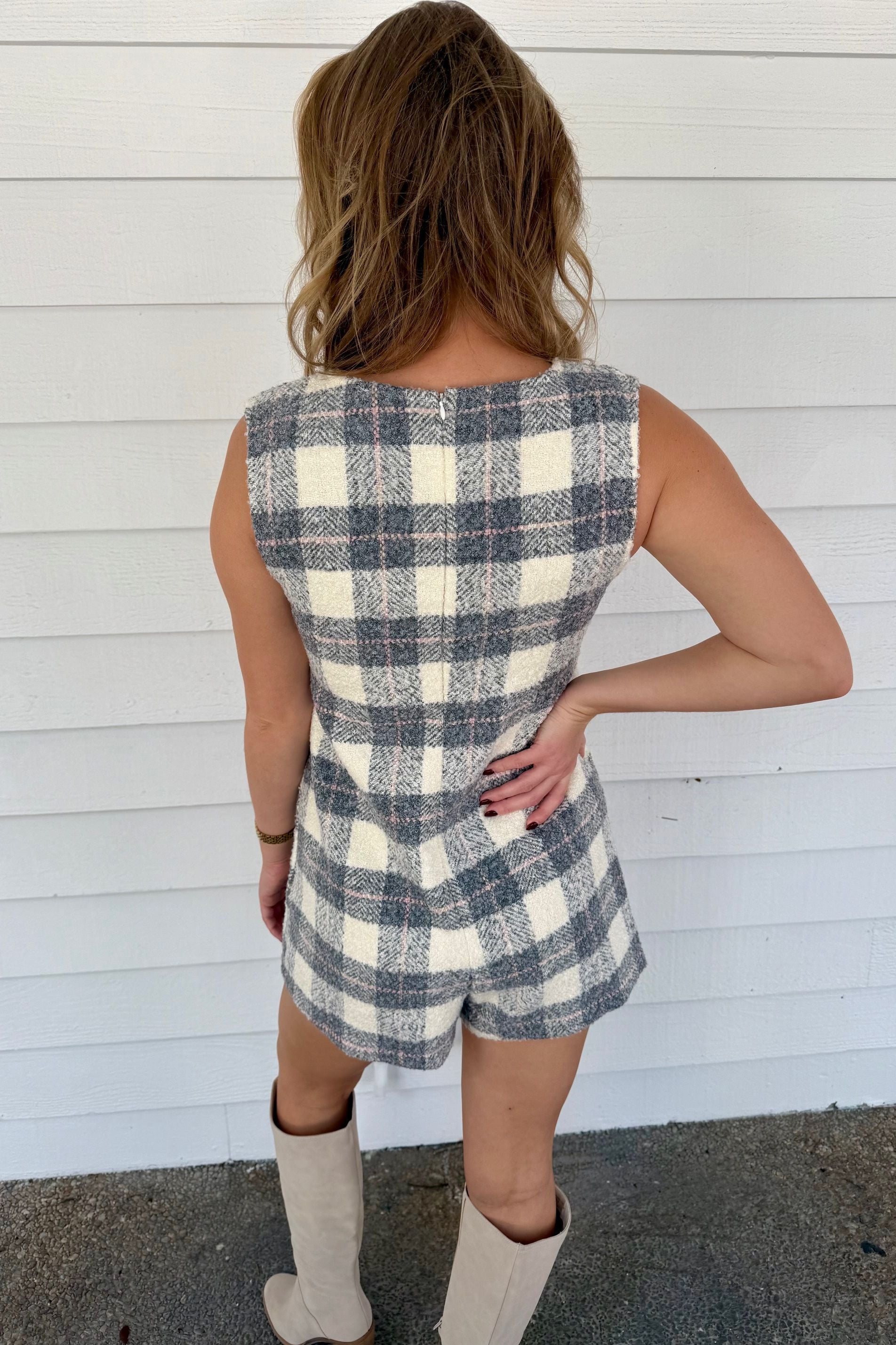 Sleeveless Tweed Romper