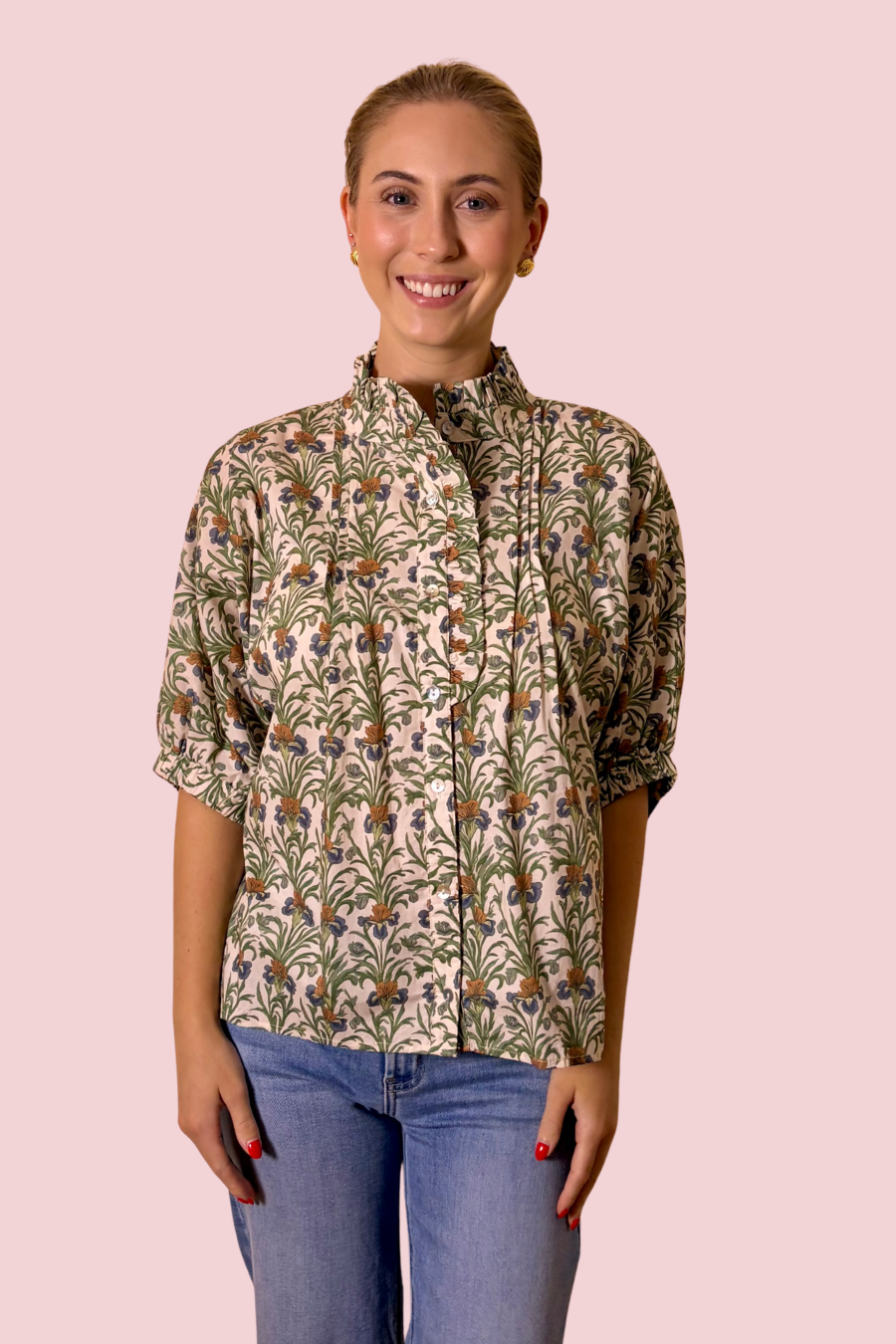 Branching Out Floral Print Button Front Blouse