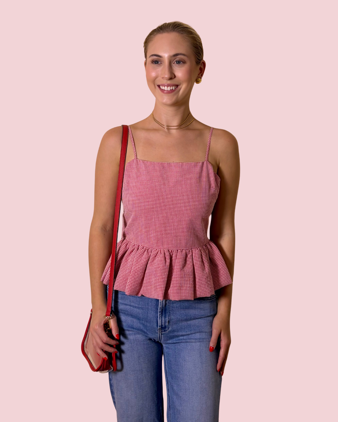 Sweet Caroline Gingham Peplum Tank Top