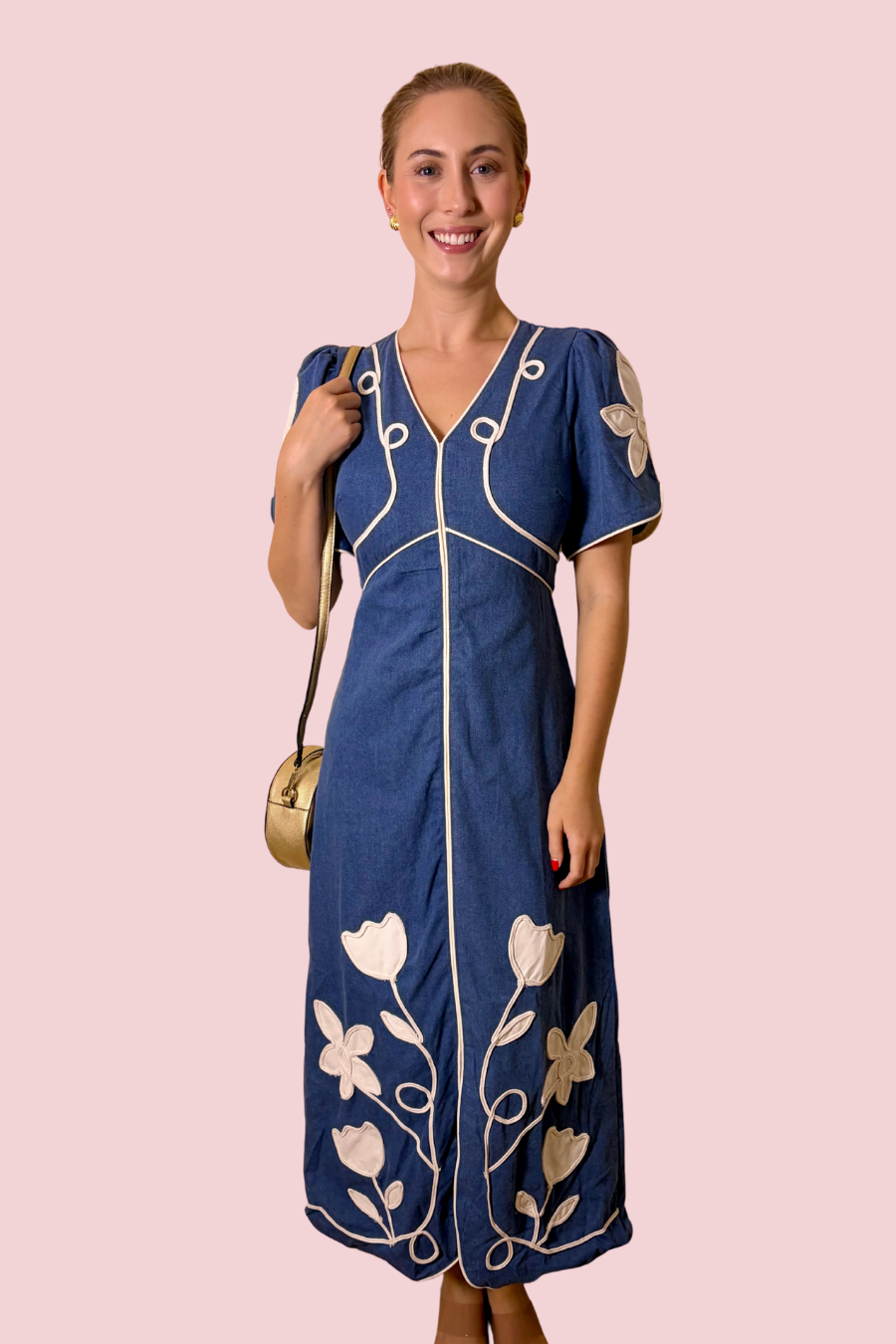 Petals & Piping Embroidered Floral Midi Dress
