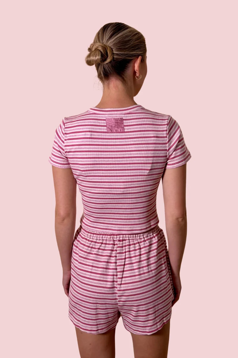 Pinky Promise Pink Stripe Knit Lounge Shorts