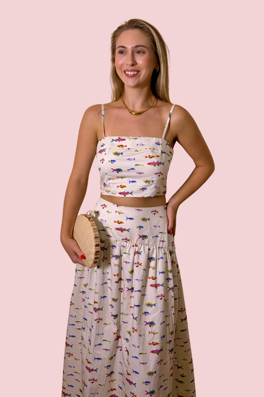 Hook, Line, & Chic High Waist Flowy Coastal Maxi Skirt