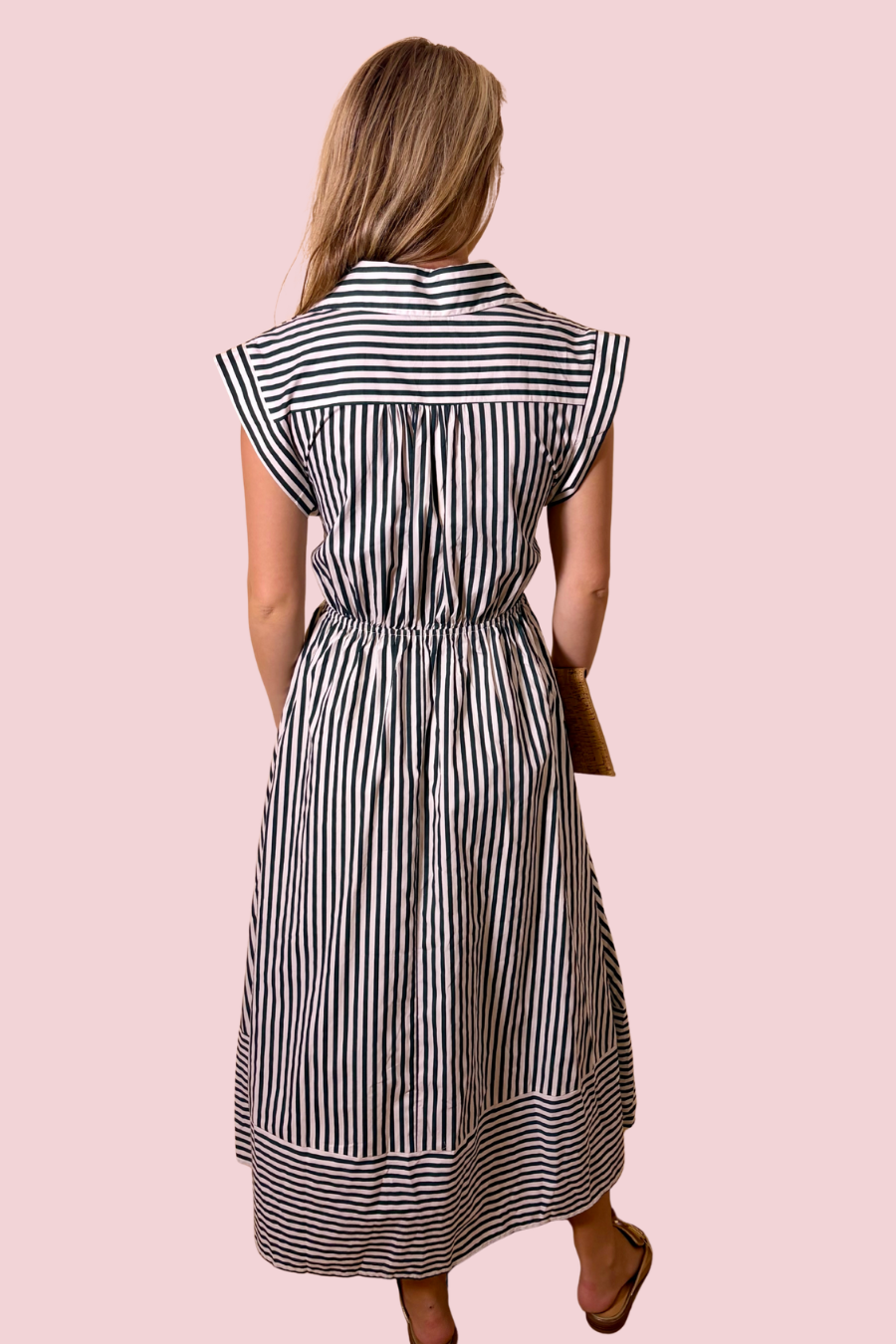 Pinstripe Promise Striped Tie Waist Midi Dress