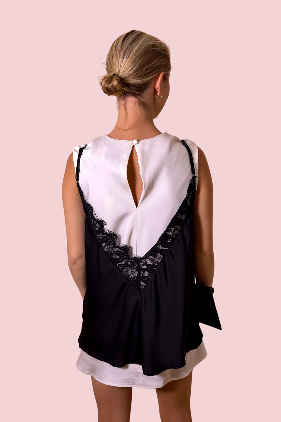 Steal the Spotlight Contrast Lace Sleeveless Mini Shift Dress with Layered Detail