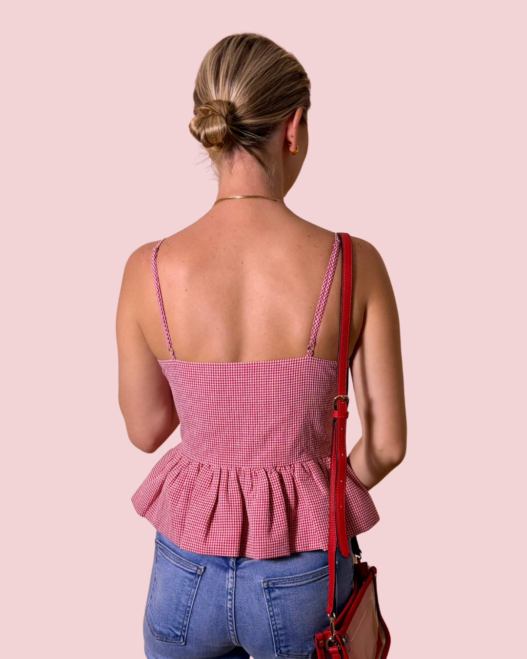 Sweet Caroline Gingham Peplum Tank Top