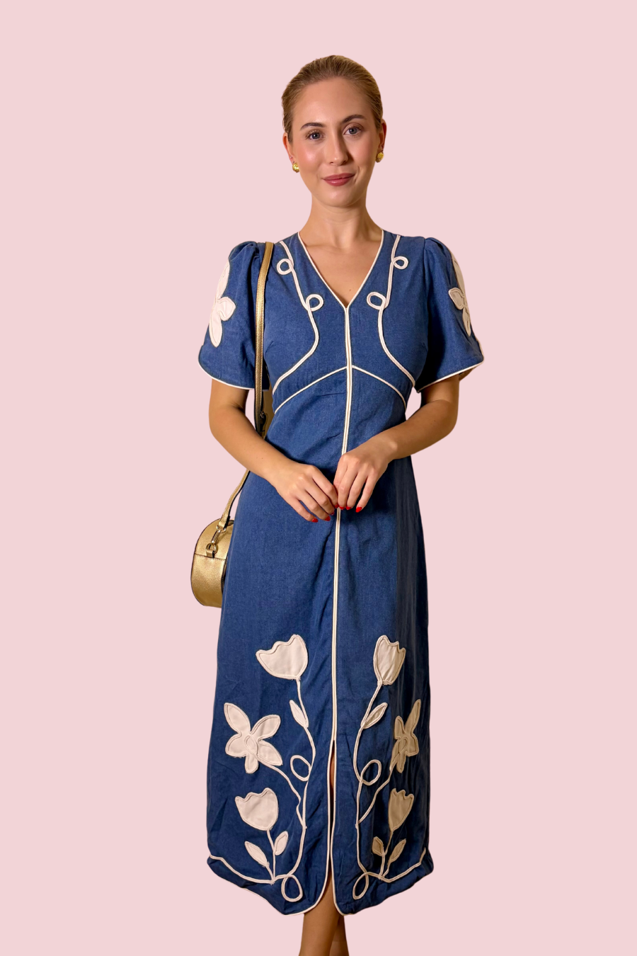 Petals & Piping Embroidered Floral Midi Dress
