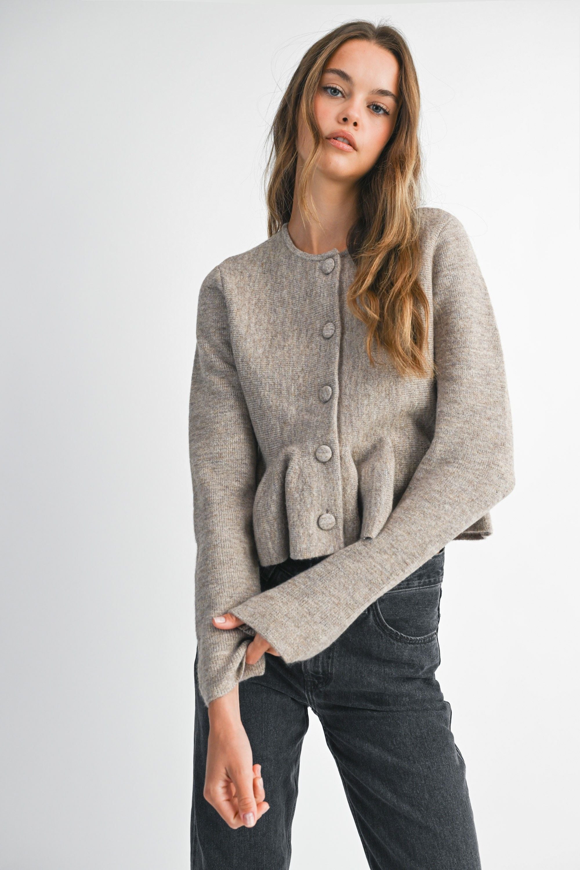 Button Down Long Sleeve Knit Top