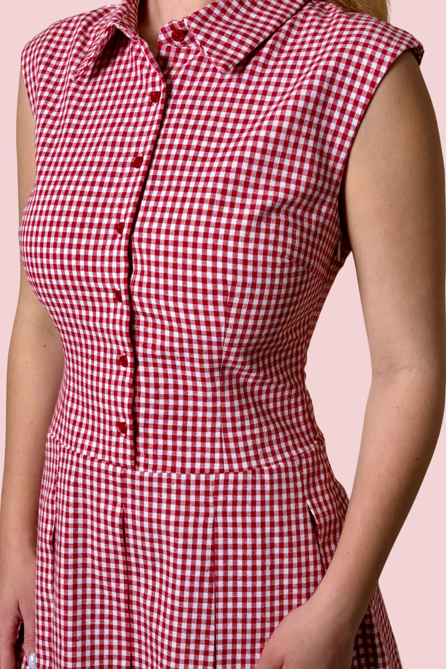 What a Sweetheart Red and White Gingham Mini Dress with Button Down Front