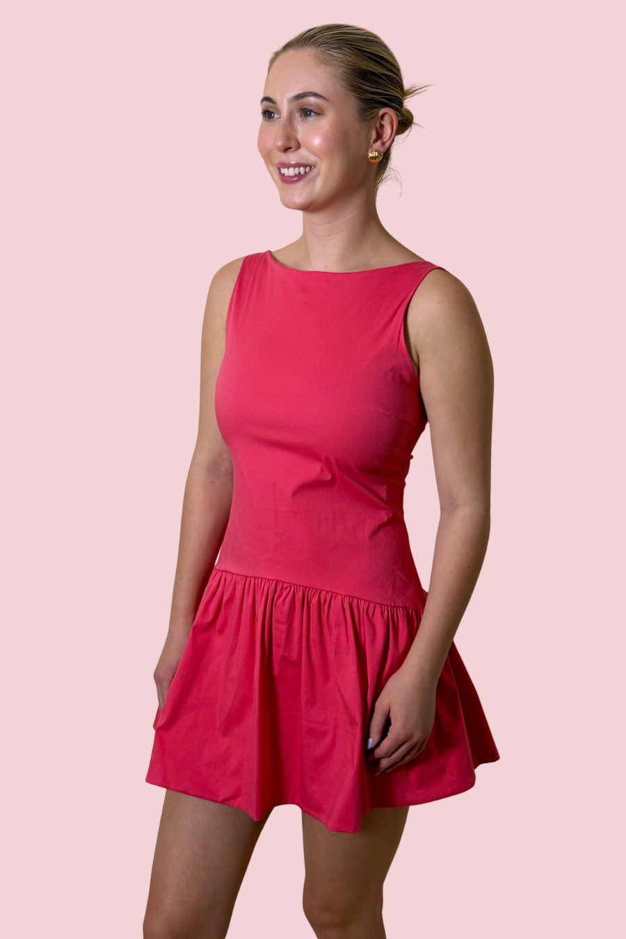 Addison Red Drop Waist Mini Dress with Sleeveless Fit and Flowy Skirt
