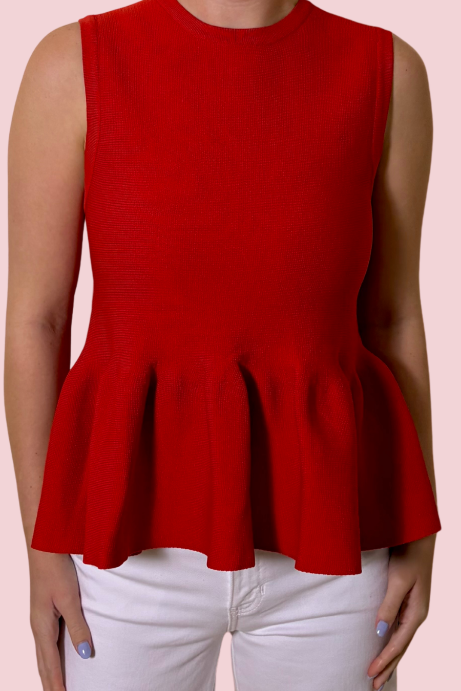 Flare & Form Sleeveless Knit Peplum Top with Fitted Bodice and Flared Hem