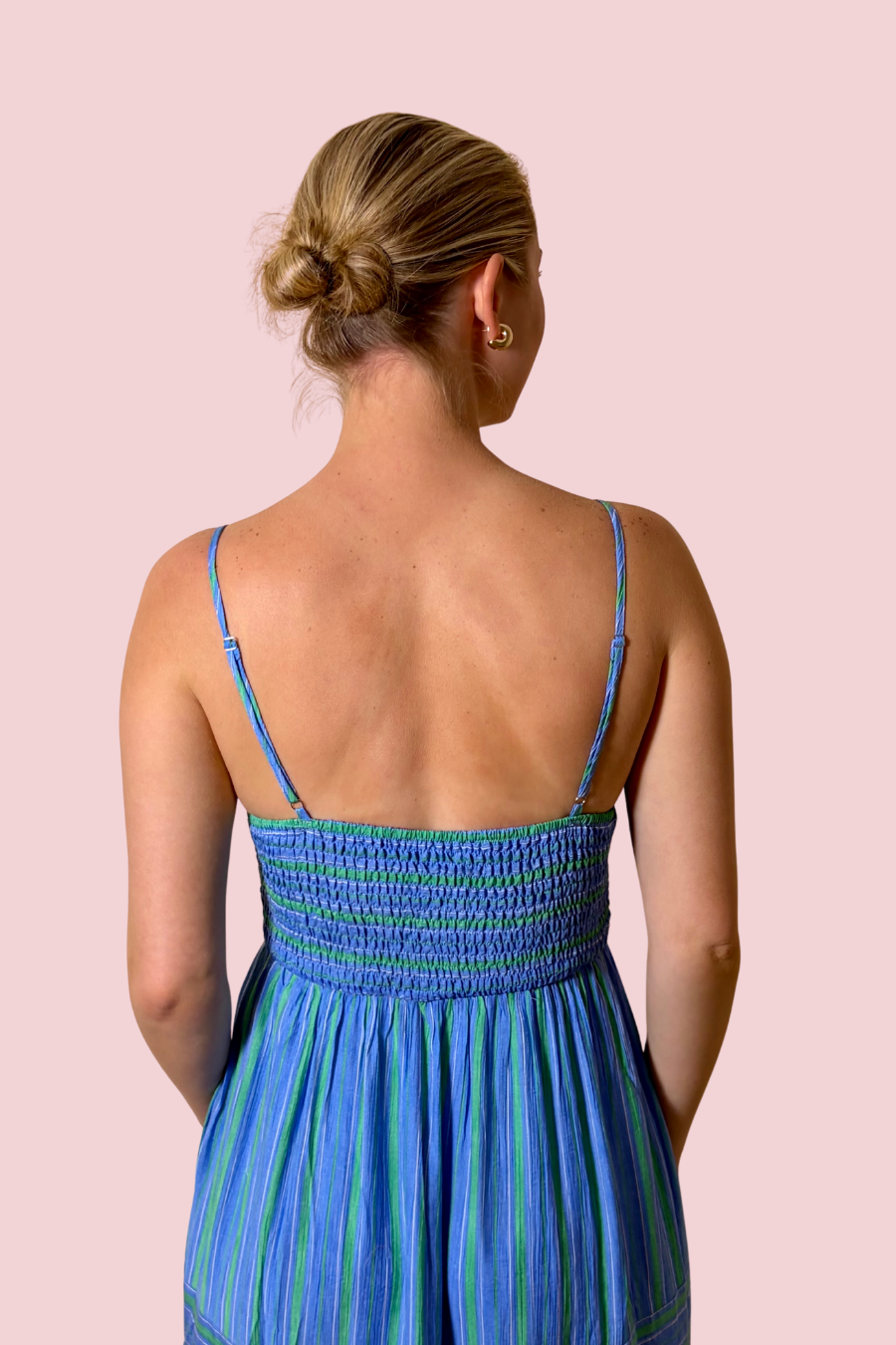 Coastal Drift Striped Tiered Maxi Dress with Spaghetti Straps and Smocked Bodice