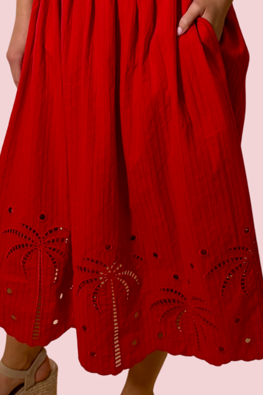 Neve Embroidered Red Midi Dress