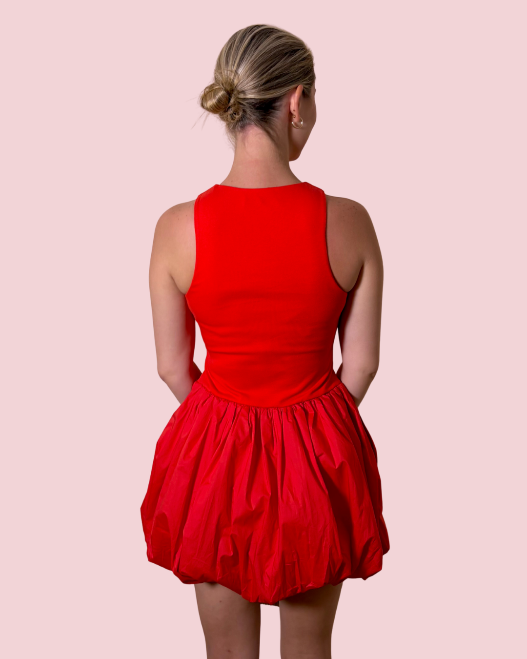 Love Letters Red Bubble Hem Mini Dress with High Neck Sleeveless Silhouette